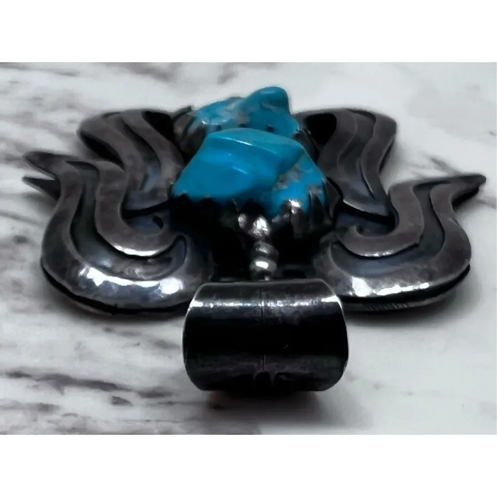 Vintage Southwest 980 Sterling Silver Turquoise Angel Pendant